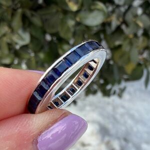 VINTAGE 14K WHITE GOLD SAPPHIRE ETERNITY BAND RING WEDDING ANNIVERSARY STACKING